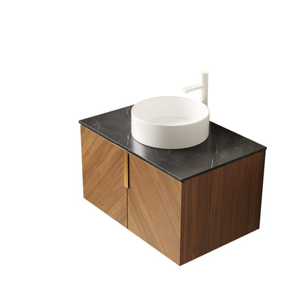 30' Bathroom Vanity with Sink, Wall-Mounted Plywood Cabinet Black Sintered Stone Top