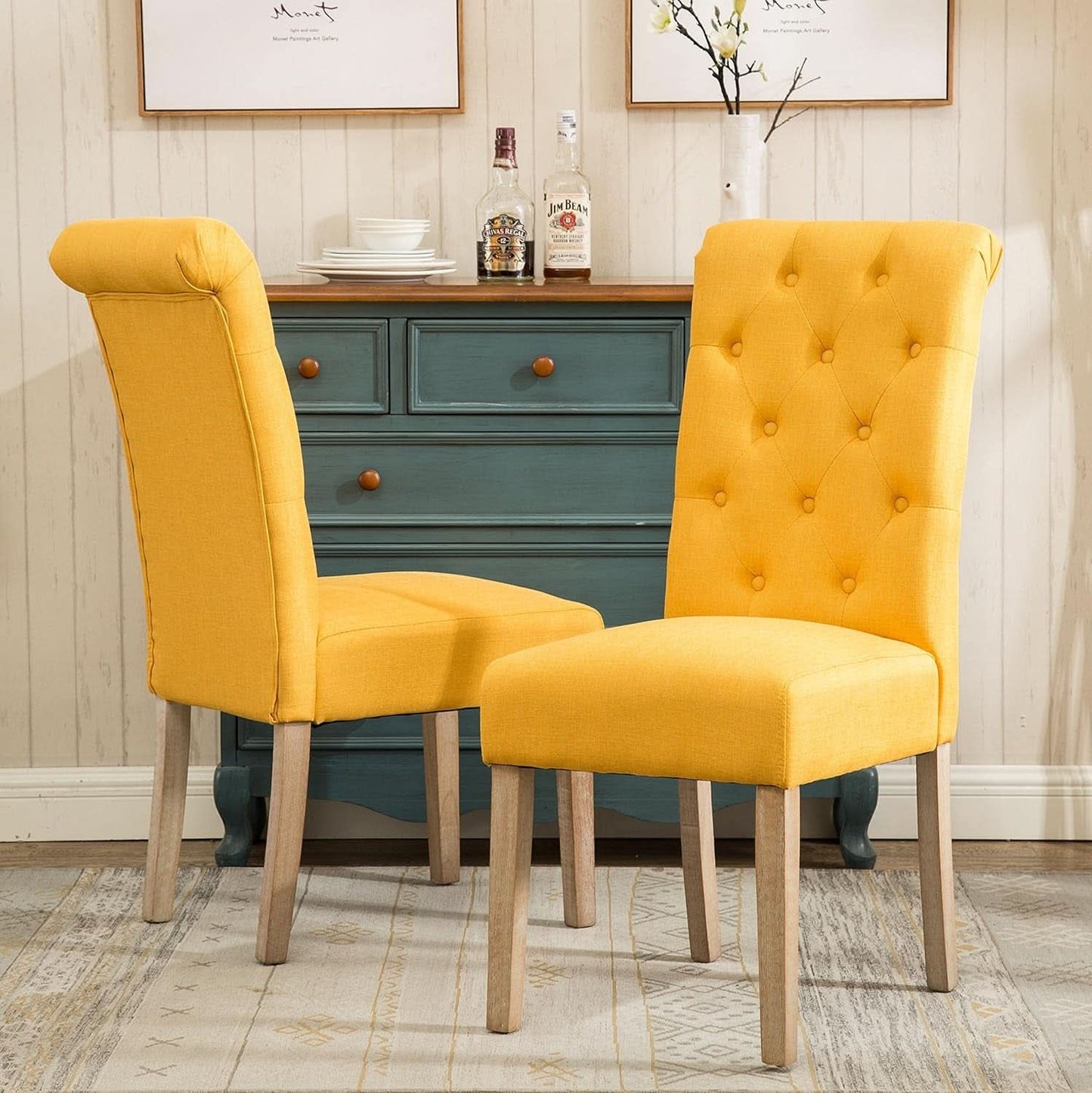 Solid Wood Tufted Parsons Yellow Dining Chair Set Of 2