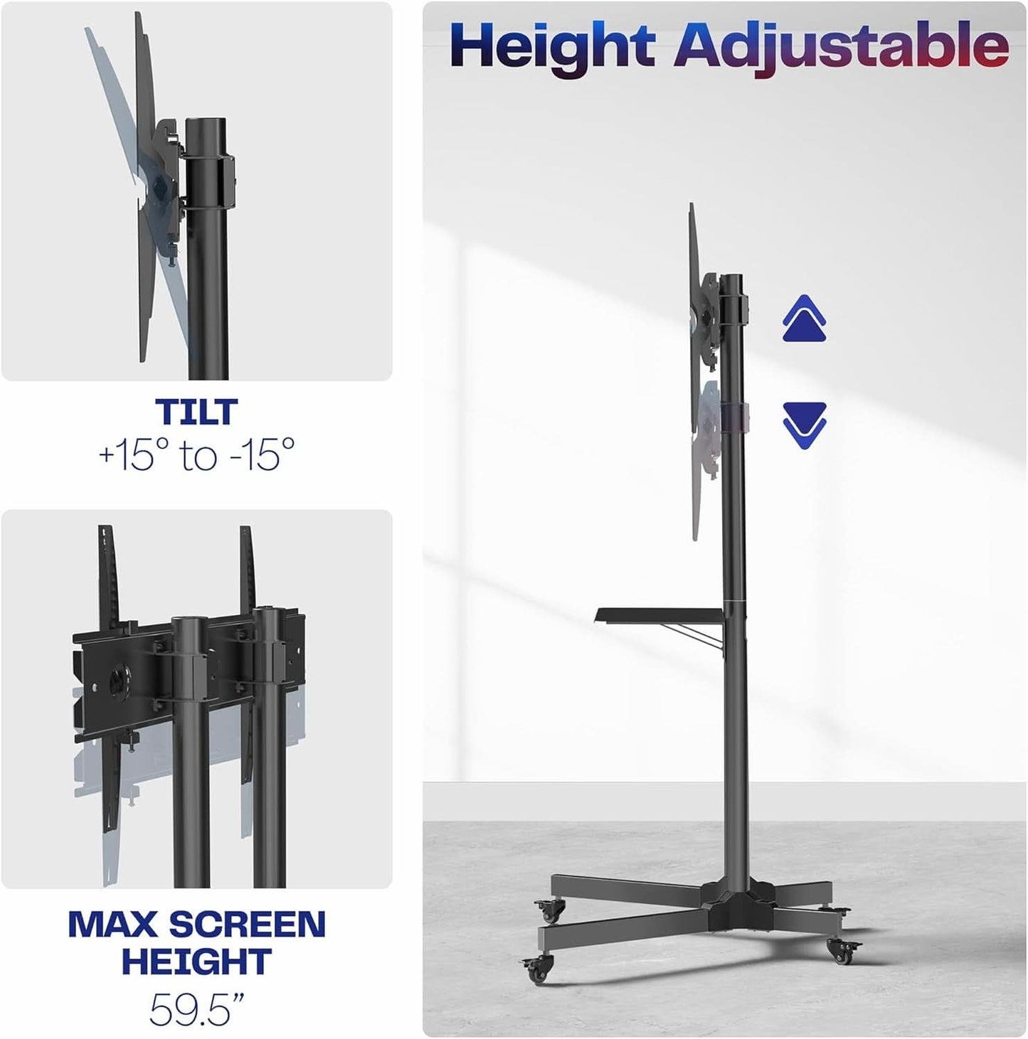 Mobile TV Cart 32 to 83 Inch Adjustable Height Tilt