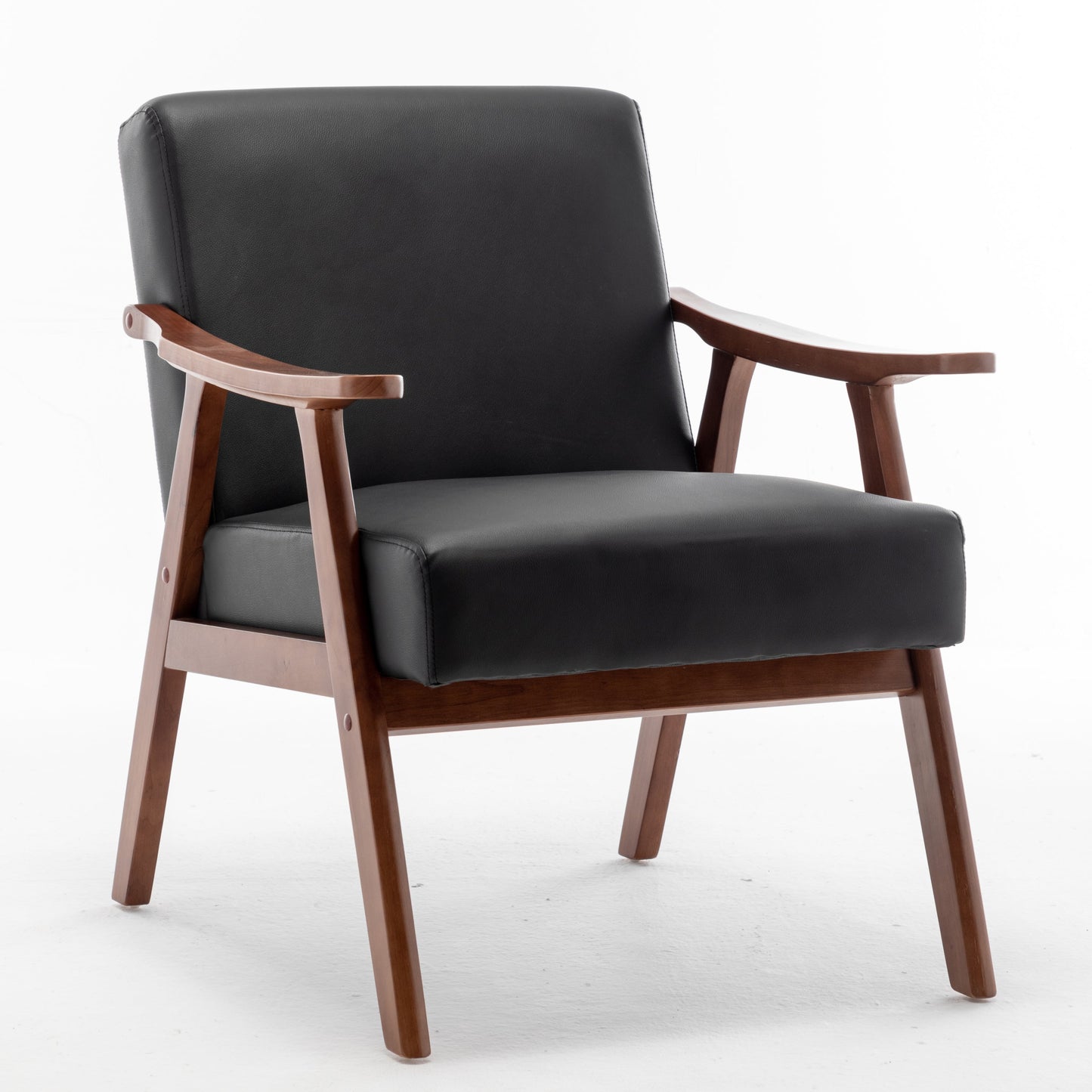 Mid-Century Wingback Accent Chair Black PU Leather 26x31x32