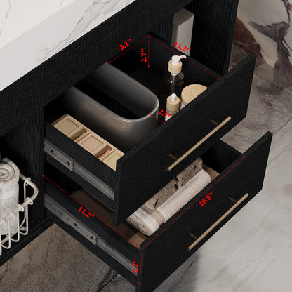 29.9' Modern Floating Bathroom Vanity with Sintered Stone Top Ceramic Undermo...