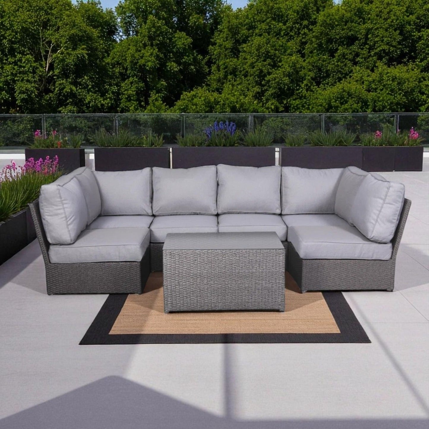 Outdoor Sectional Set HDPE Wicker Aluminum Gray Reversible 4 Person