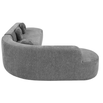 Sectional Sofa Curved Corner Chenille Gray 4 Seat 122 In 3 Pillows