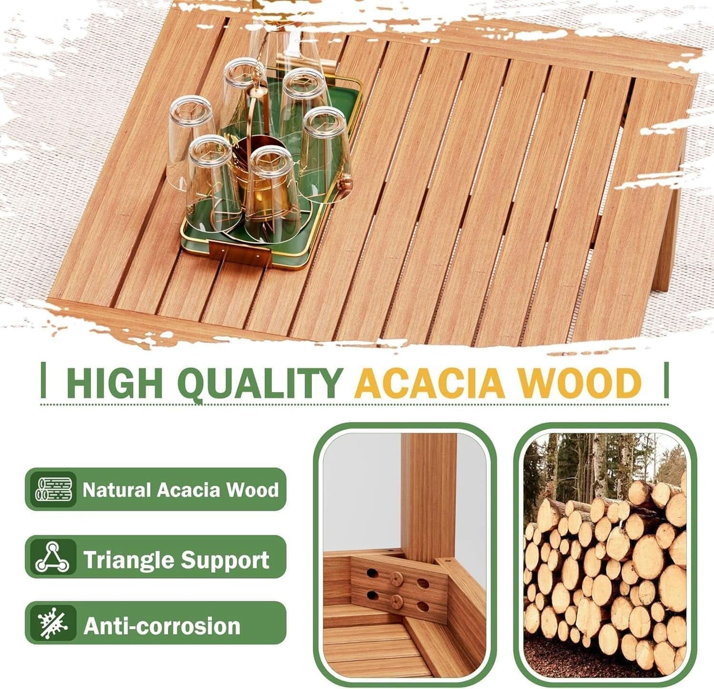 Acacia Wood Outdoor Sectional Sofa Set with Cushions