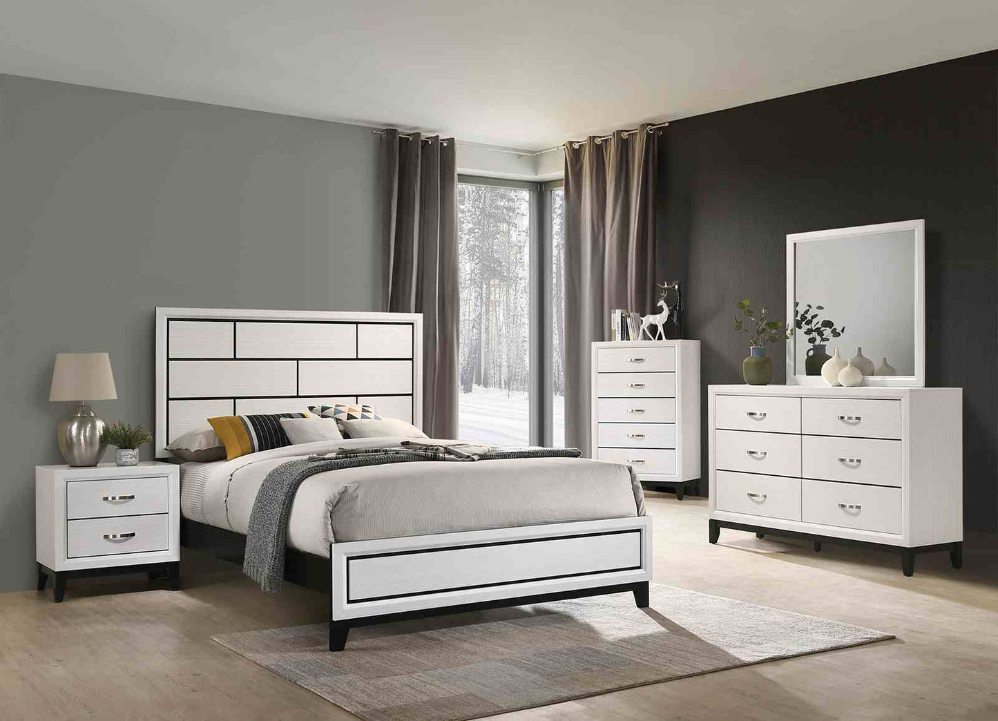 Two Tone Nightstand with 2 Drawers, Wooden Legs, White Finish, Bedroom