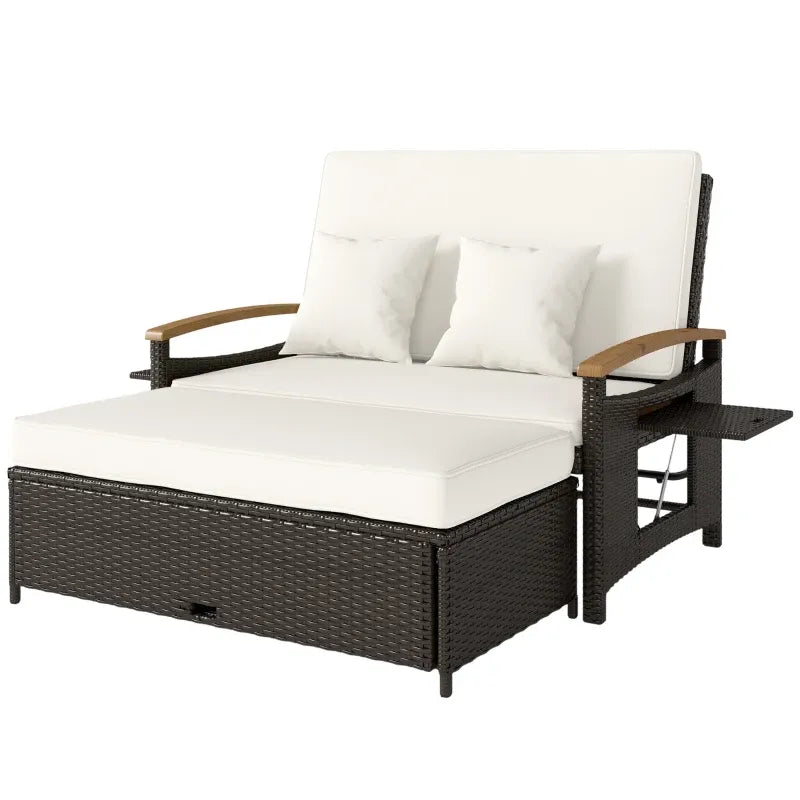 Outdoor Daybed PE Wicker Chaise Lounge 4-Position Adjustable