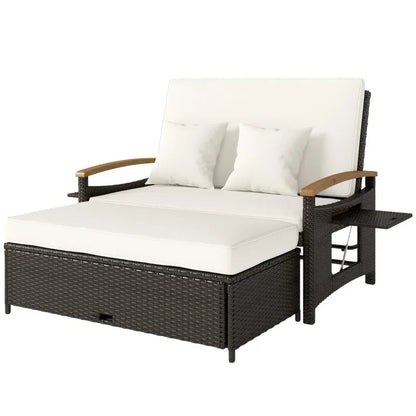 Outdoor Daybed PE Wicker Chaise Lounge 4-Position Adjustable