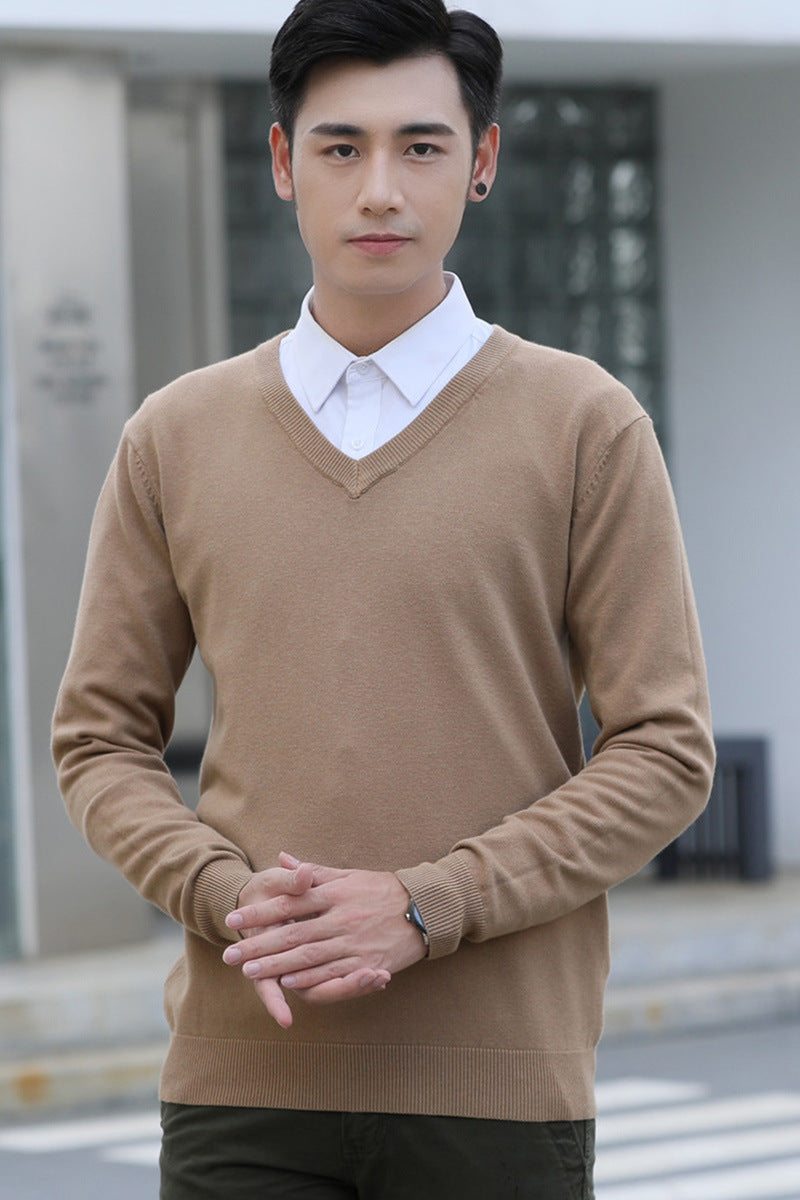 Mens Loose-Fit V-Neck Sweater Thick And Warm Knitted Top