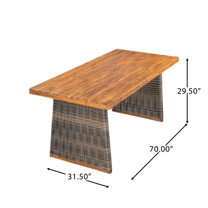 6 Pcs Outdoor Acacia Wood Dining Set with PE Rattan Stacking Chair, Grey