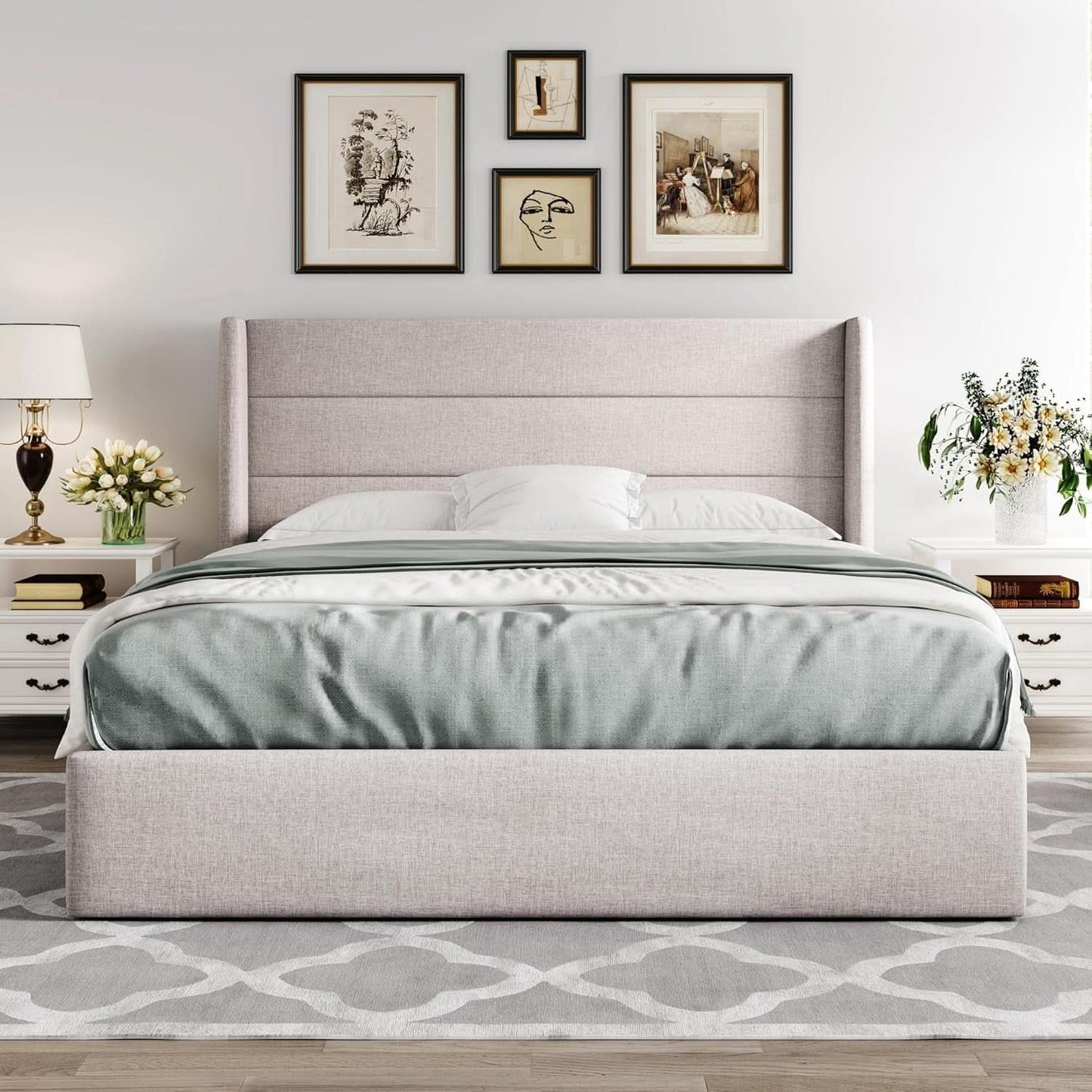 Queen Size Lift Up Storage Bed With Hydraulic Headboard