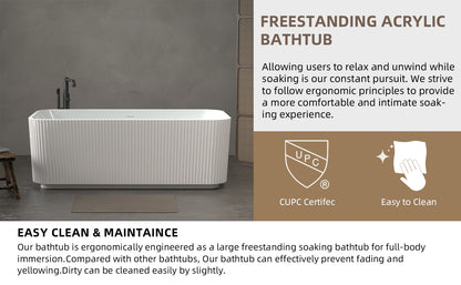 67' Rectangle Acrylic Whirlpool Bathtub Freestanding Soaker Tub Chrome Drain cUPC