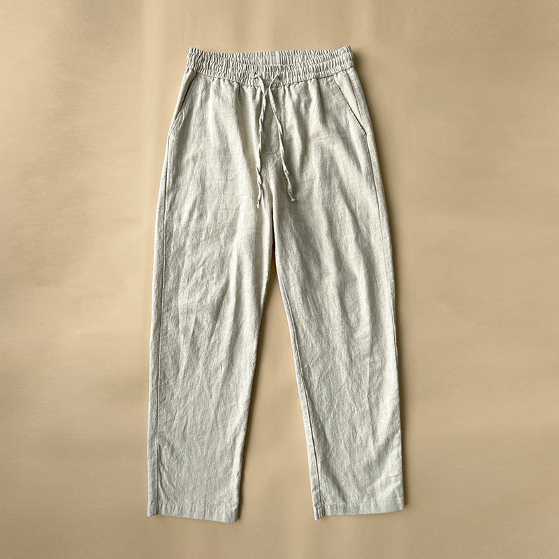 White Loose-fitting Straight-leg Lightweight Cotton-linen Casual Trousers