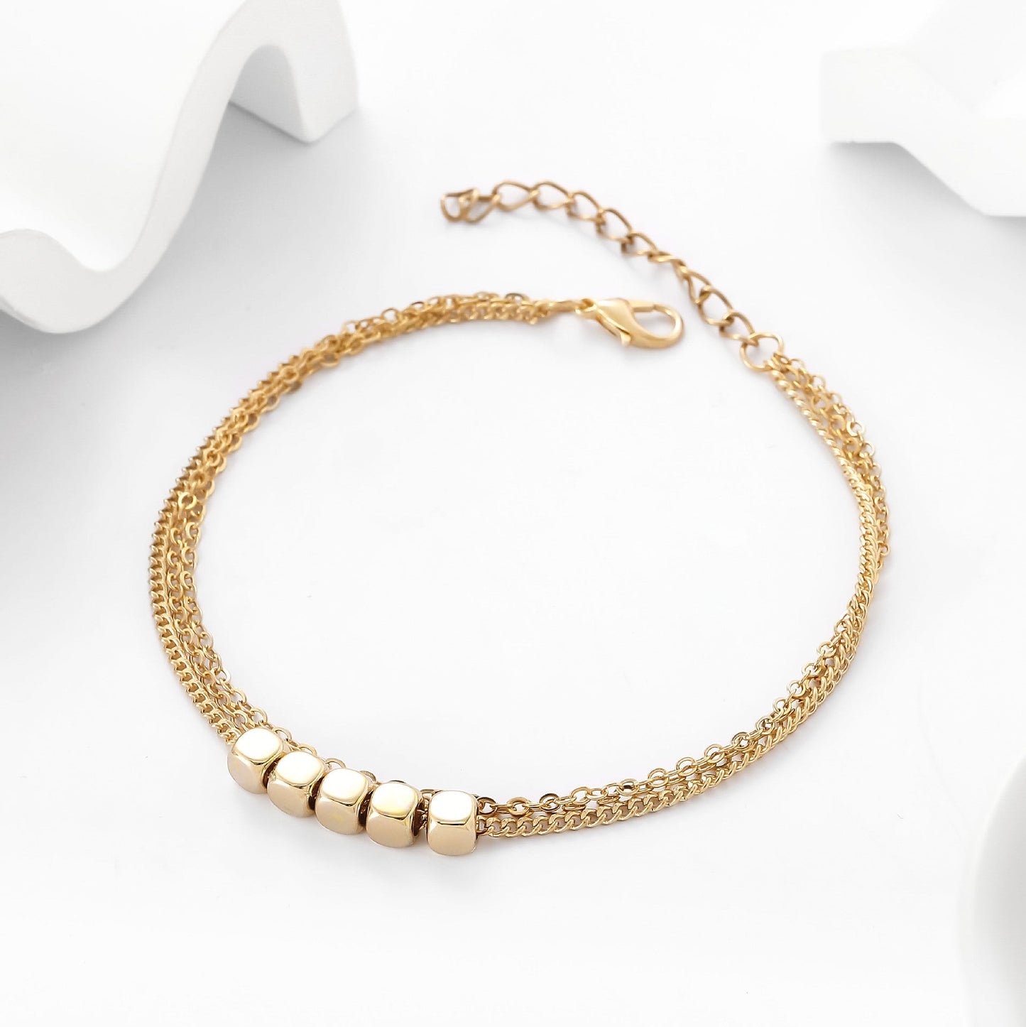 Fashionable Multi-Layer Square Gold Anklet