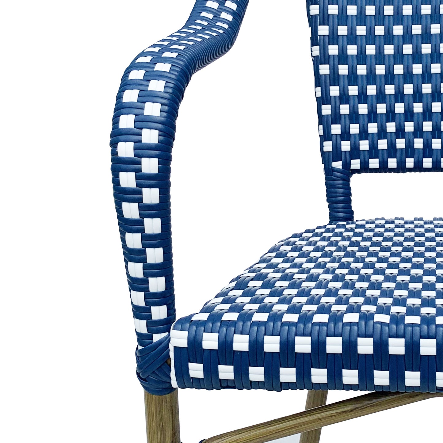 Outdoor Bistro Chair Set of 2, Rattan Wicker Aluminum Frame, White and Navy