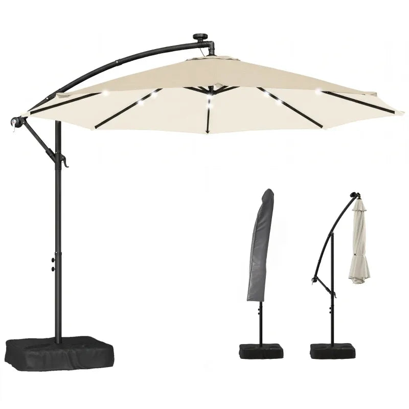 Cantilever Patio Umbrella 9.7ft Solar LED UPF 30