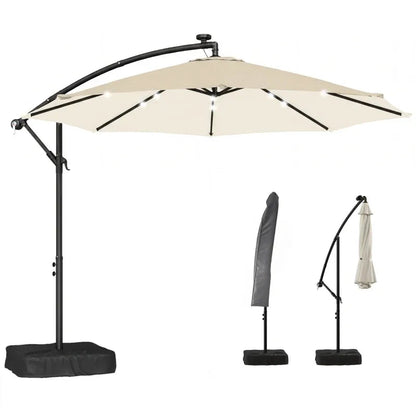 Cantilever Patio Umbrella 9.7ft Solar LED UPF 30