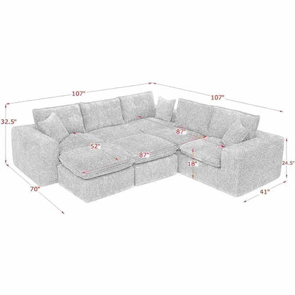 Sectional Sofa Modular Boucle Orange 7 Seat Ottomans 107 In No Assembly
