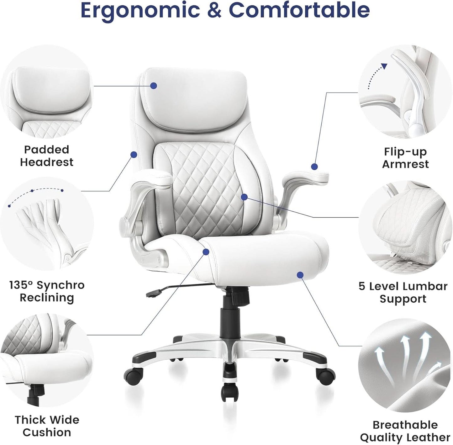 Ergonomic Office Chair With Adjustable Lumbar Support White
