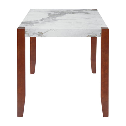 4-Piece Dining Set, 1 Marble-Look Table with 2 Upholstered Chairs and 1 Bench