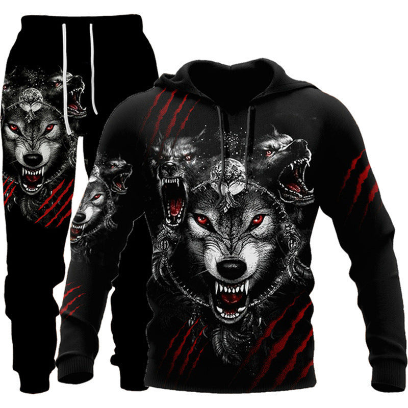 Animal-print Hooded Pullover Sweatshirt And Menswomens Sportswear Set
