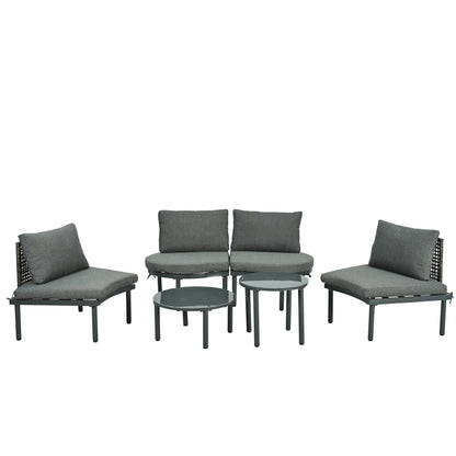 Outdoor Sectional Set PE Wicker Aluminum Gray Half Moon 6 Piece 300 LB