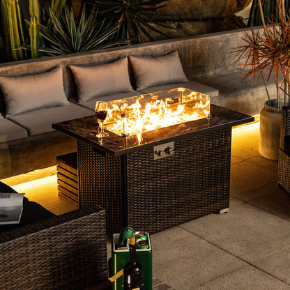44 Inch Propane Gas Fire Pit Table 50000 BTU Tile Tabletop with Wicker Base