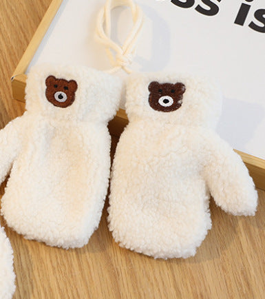 Korean Solid Color Bear Children's Gloves Set Autumn And Winter