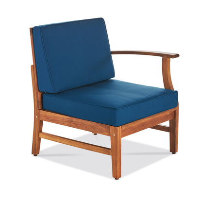 PERLA 6-Piece Outdoor Sectional Sofa Set, Acacia Wood Frame, Blue Cushions