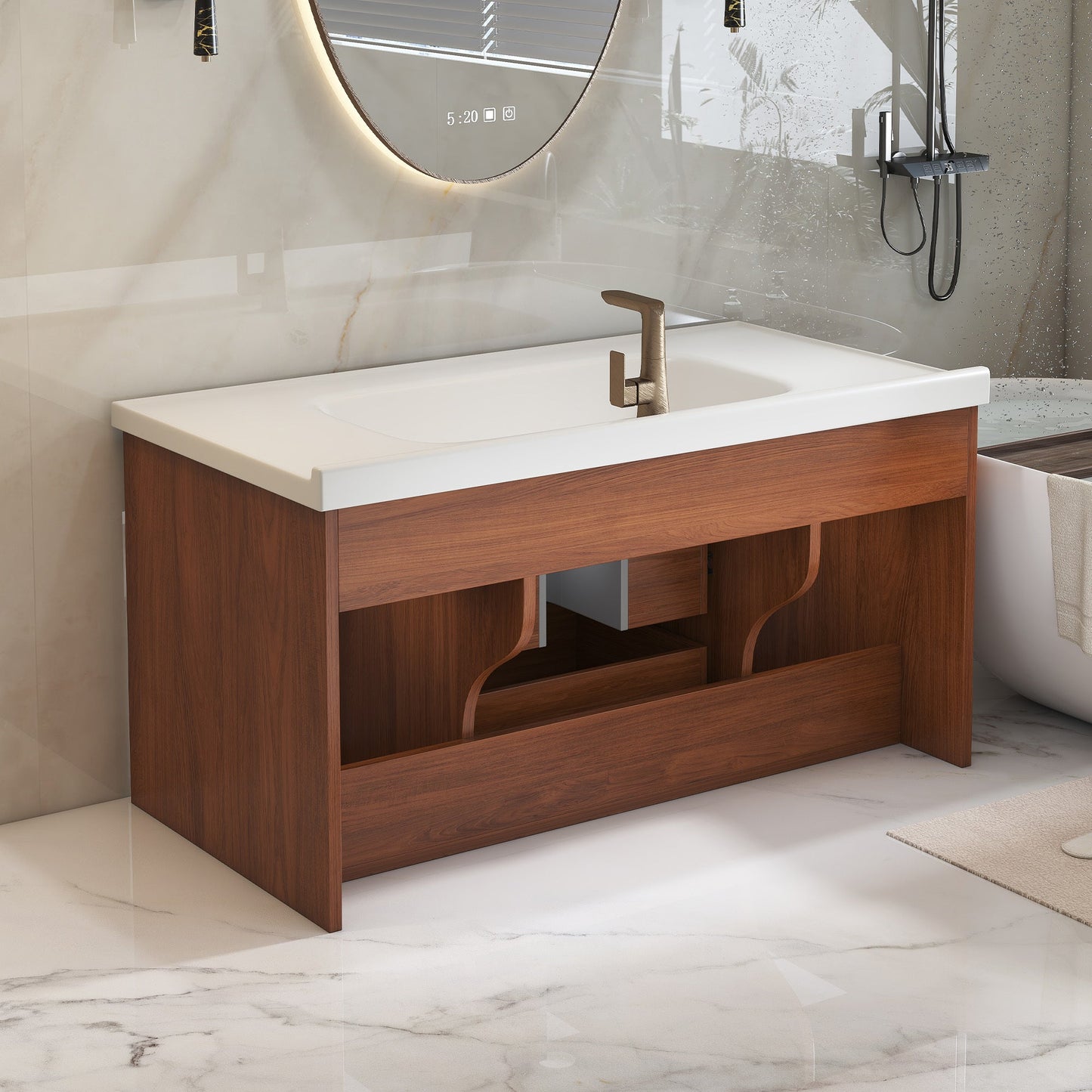 35.4' Mid-Century Floating Bathroom Vanity with Ceramic Undermount Sink