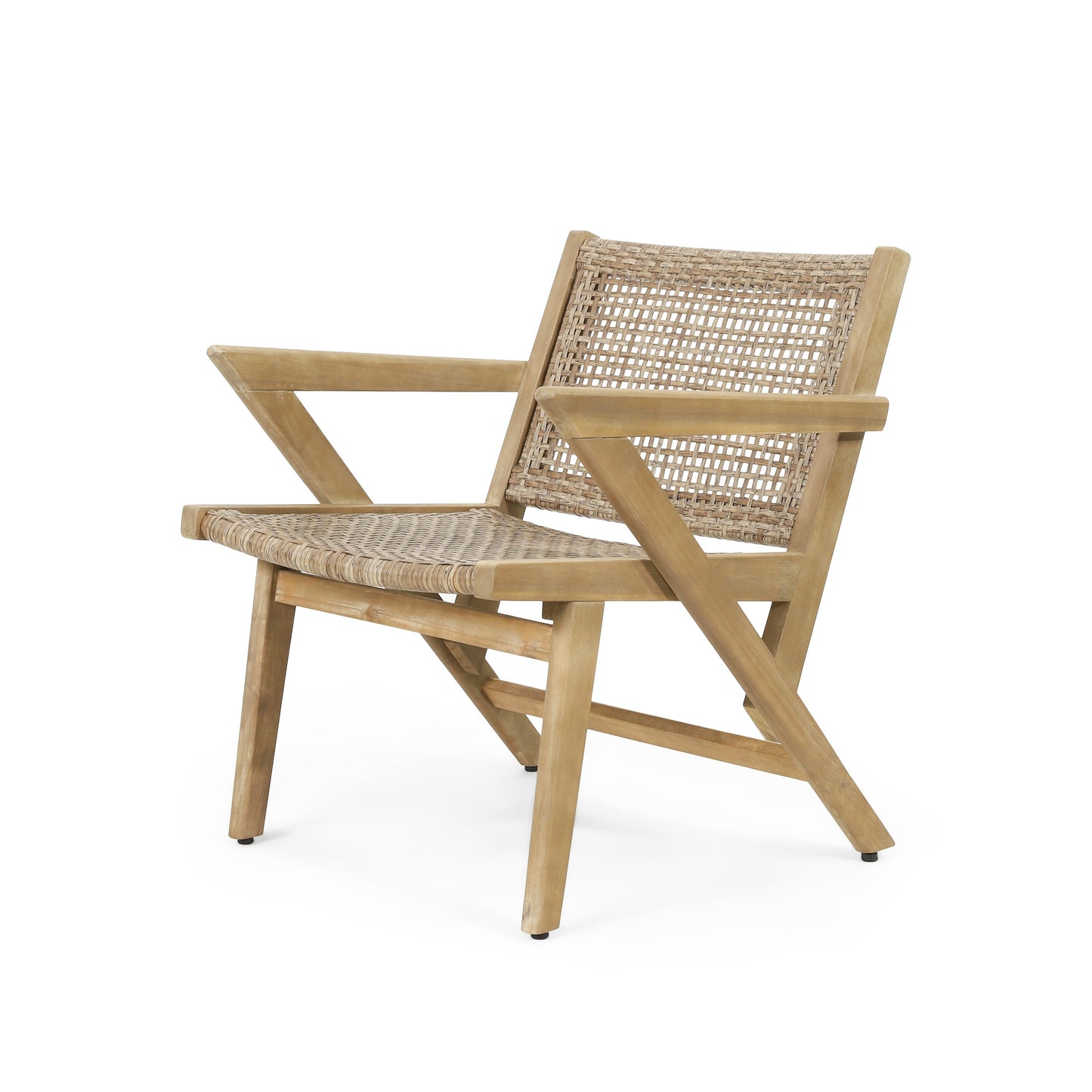 Club Chair Transitional Wicker Light Brown Acacia Frame Set of 2 24x27x28 In