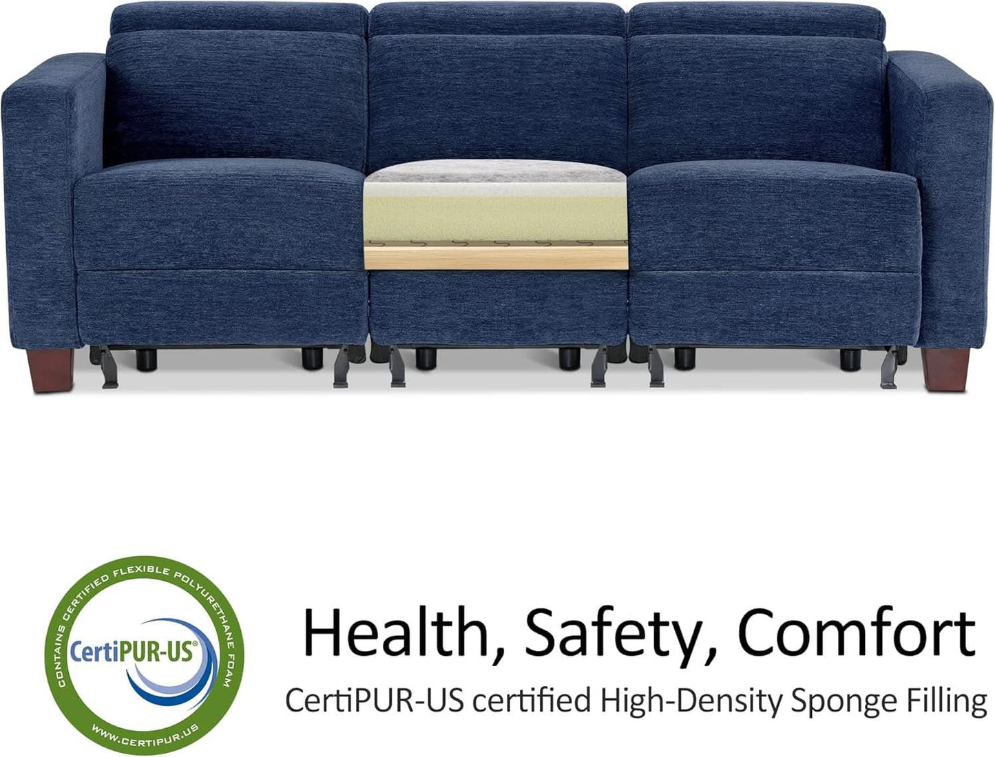 Navy Blue Zero Wall Hugger Power Reclining Sofa USB Ports