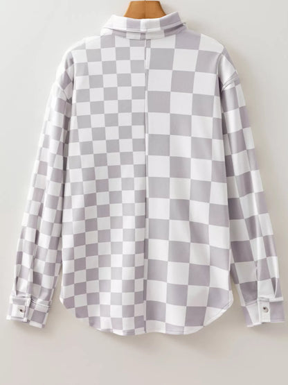 Checkerboard Flap Pocket Button Front Shacket