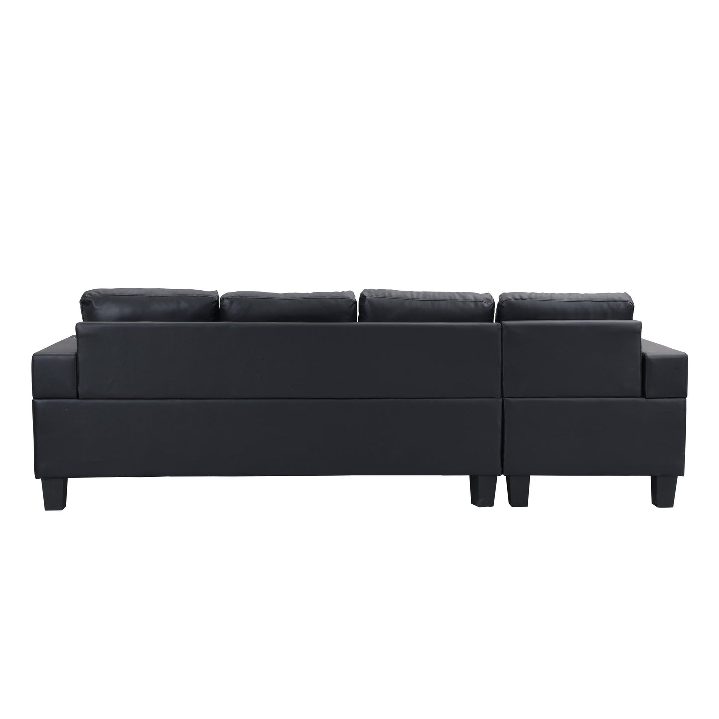 Sectional Sofa L-Shape Chaise PU Leather Black 4-Seat Cup Holders 96x57 In