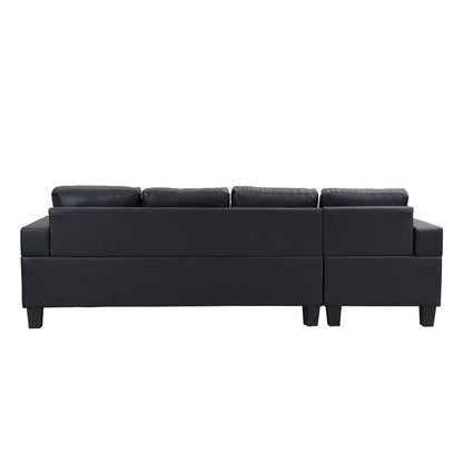 Sectional Sofa L-Shape Chaise PU Leather Black 4-Seat Cup Holders 96x57 In