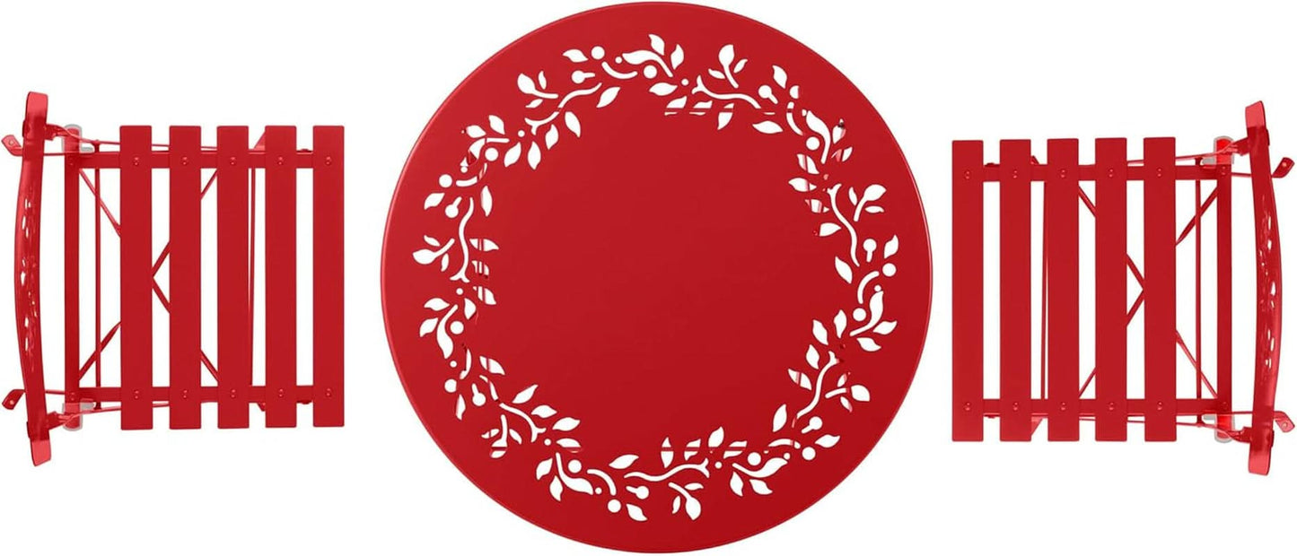 Indoor Outdoor 3 Piece Folding Bistro Set Red Table Chairs