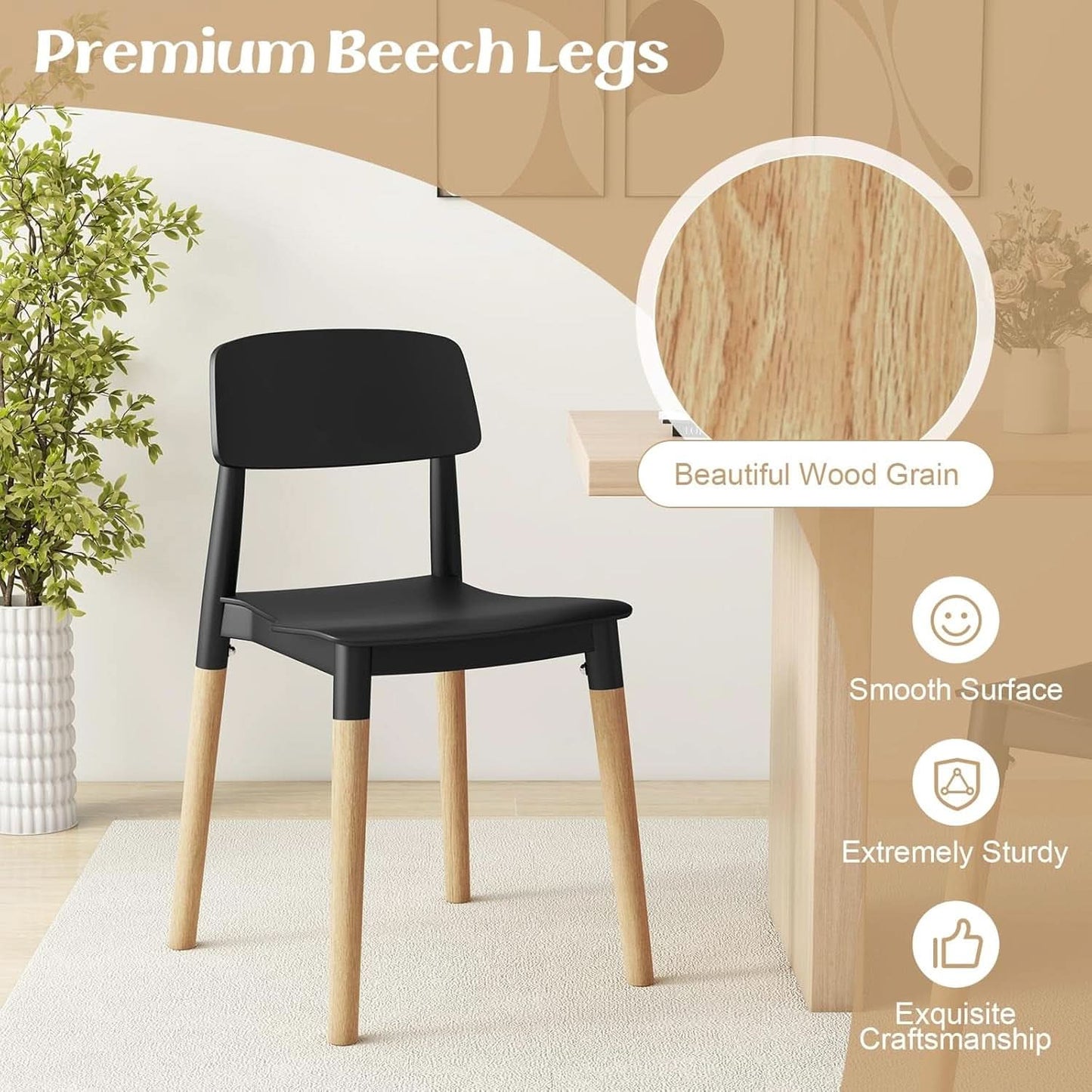 Wooden Dining Chairs Set of 4 Black Ergonomic Backrest