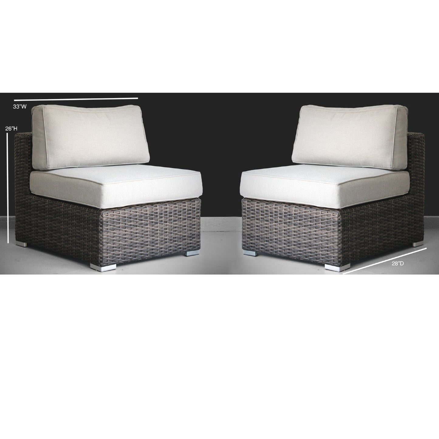 Outdoor Sectional Set HDPE Wicker Aluminum Brown Armless 2 Piece 300 LB