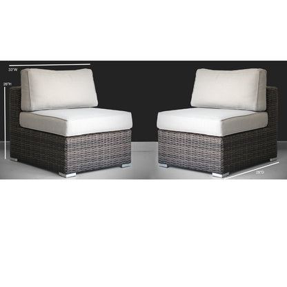 Outdoor Sectional Set HDPE Wicker Aluminum Brown Armless 2 Piece 300 LB