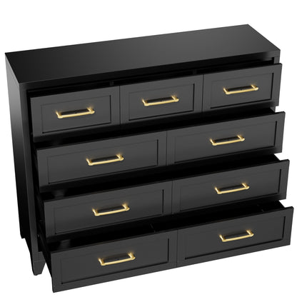 Dresser Tall 9-Drawer Black Steel Smooth-Glide 47.3x15.8x39 In