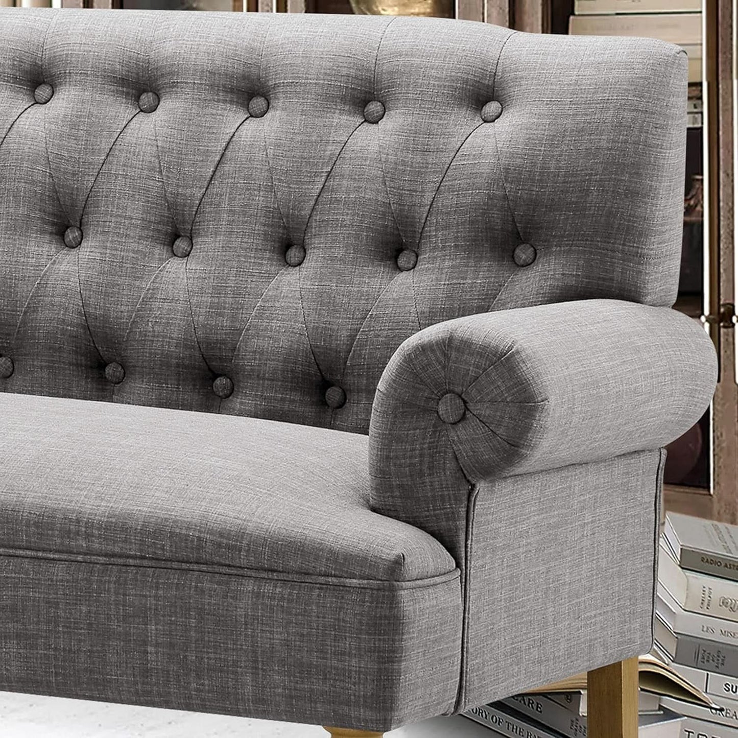 Dove Gray Loveseat Sofa With Button Tufting Sinuous Springs