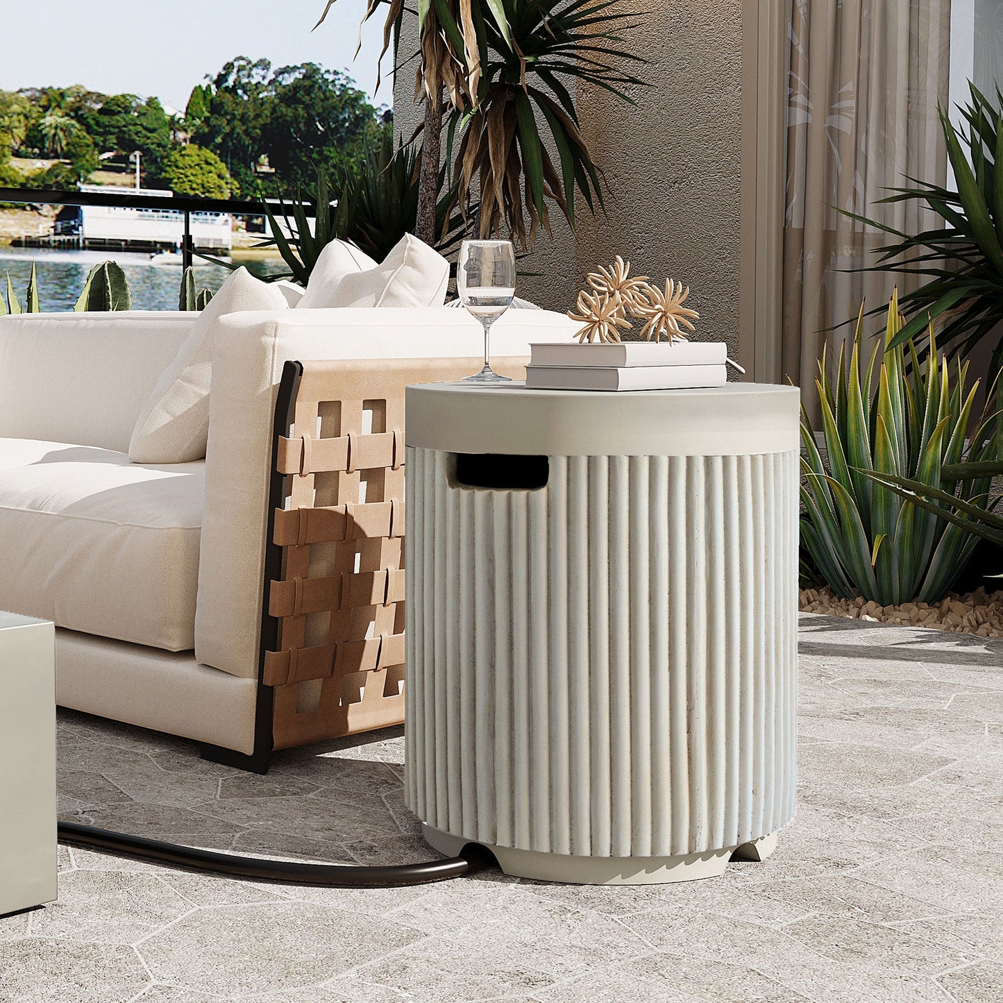 Fire Pit Propane Round MGO 50000 BTU with Tank Cover Table 38.19 In