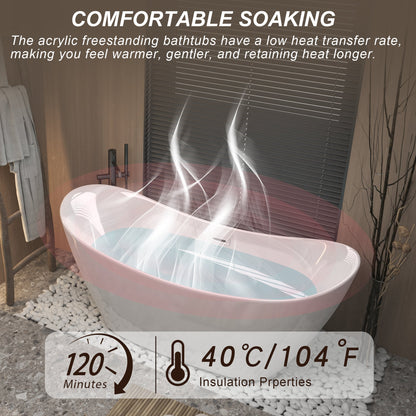 Modern Acrylic Freestanding Tub, Gloss White, Chrome Overflow and Pop-Up Drain