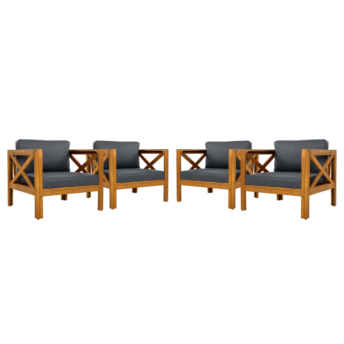 Outdoor Conversation Set Acacia Wood Teak Dark Gray Cushion 3 Piece