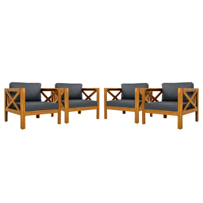 Outdoor Conversation Set Acacia Wood Teak Dark Gray Cushion 3 Piece