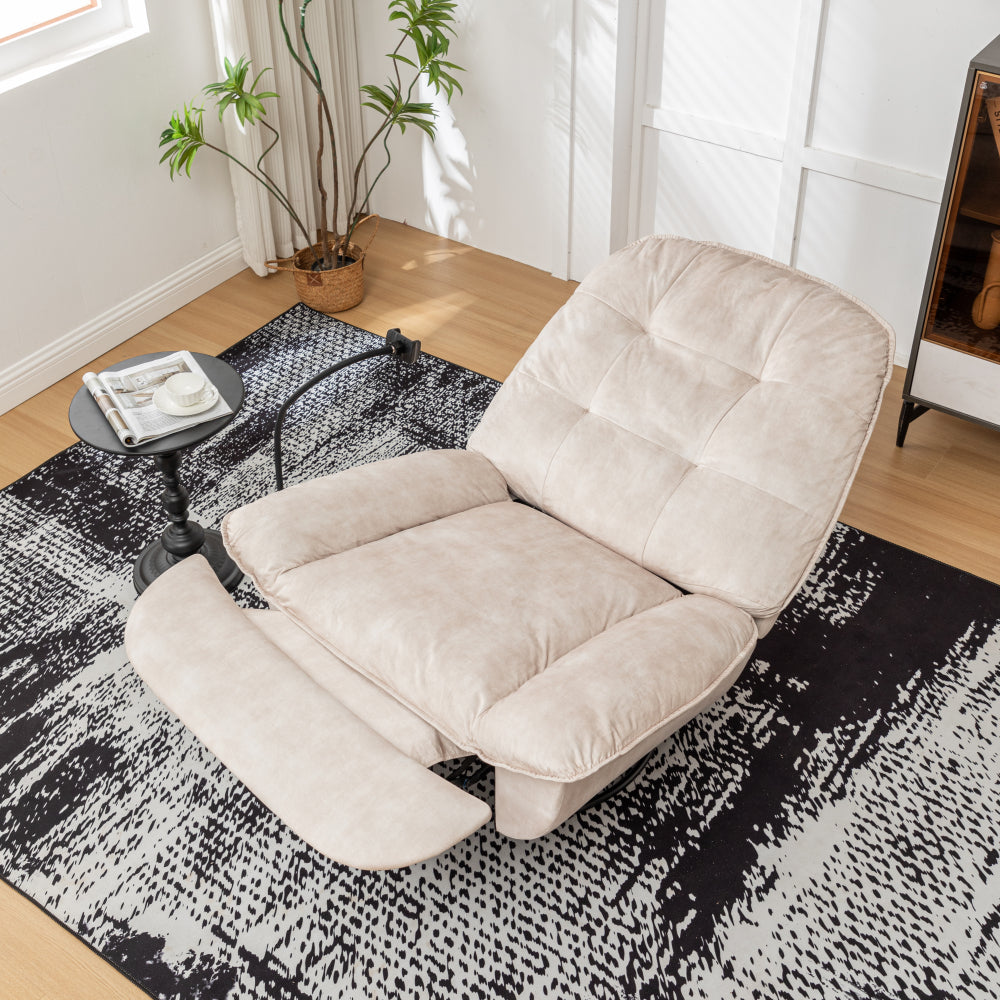 Ivory Gold-Stamped Velvet Recliner – Swivel Glider, 150° Recline & Detachable Phone Holder