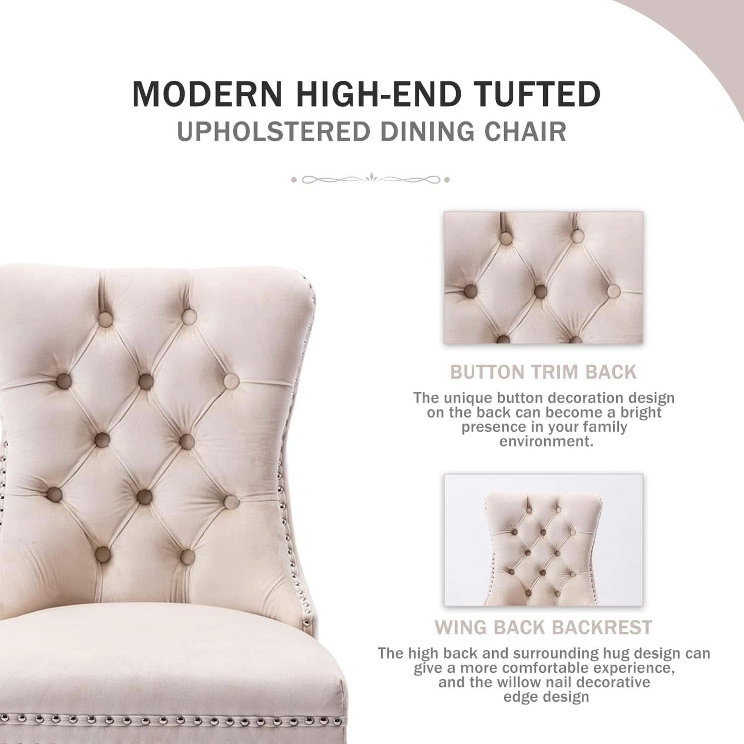 Velvet Wingback Dining Chairs Set Of 4 Beige Tufted