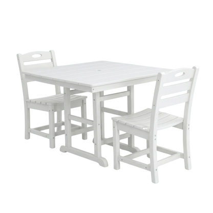 Outdoor Patio Dining Set HDPE White 3 Piece Square Table 2 Chairs Seats 2
