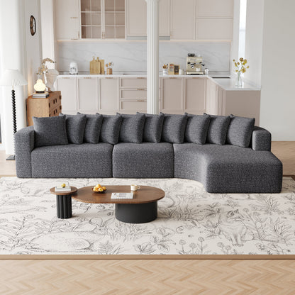Cloud Sectional Sofa 131" Gray Chenille 3-Seat Right Chaise