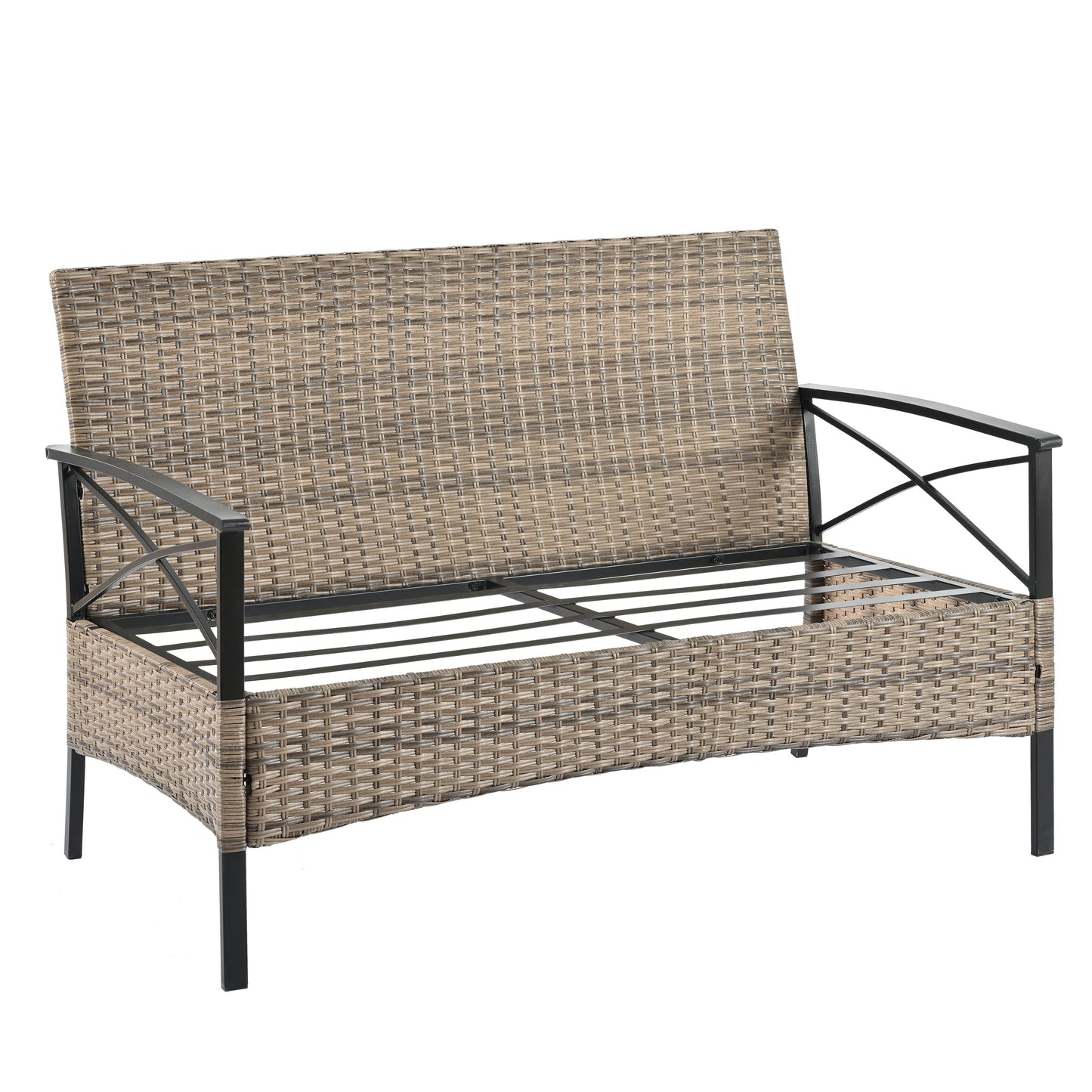 Outdoor Patio Set PE Rattan Brown 4 Piece Cushioned