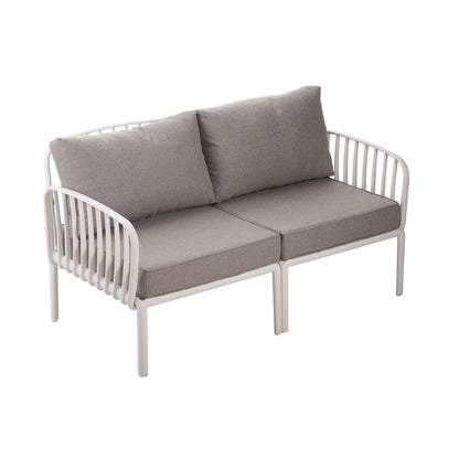5 Piece Outdoor Conversation Set White Gray Fabric